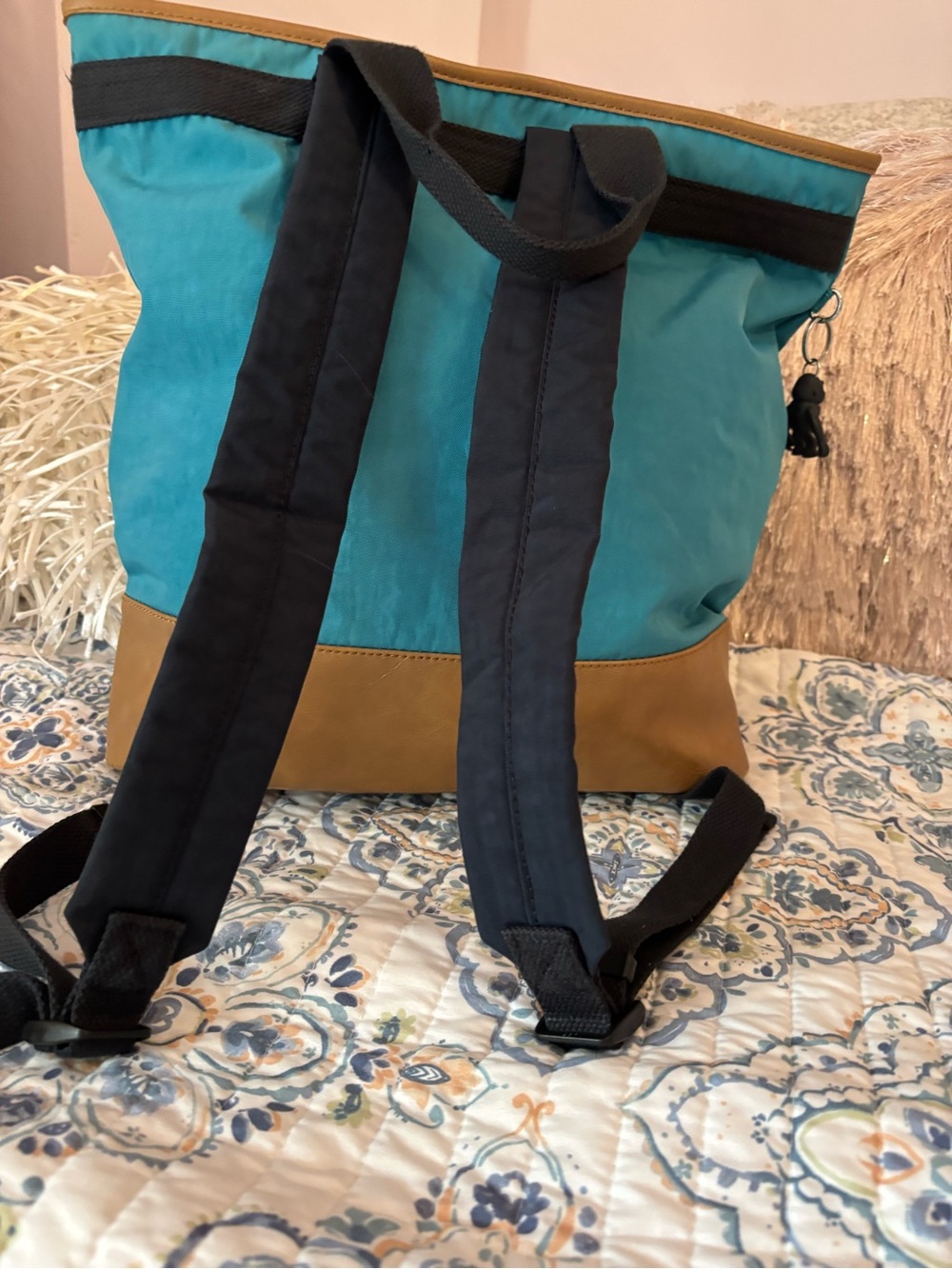 Kipling Teal Backpack Tote with Brown Trim - Picture 6 of 8